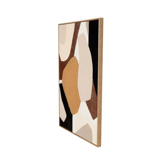 48" x 32" Brown Wooden Geometric Abstract Overlapping Circle Decorative Wall Art with Cream Accents